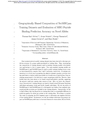 Atkins Solanki Vasmatzis Cornette Riedel Geographically Biased Composition of NetMHCpan Training Datasets and Evaluation of MHC-Peptide Binding Prediction Accuracy on Novel Alleles.pdf